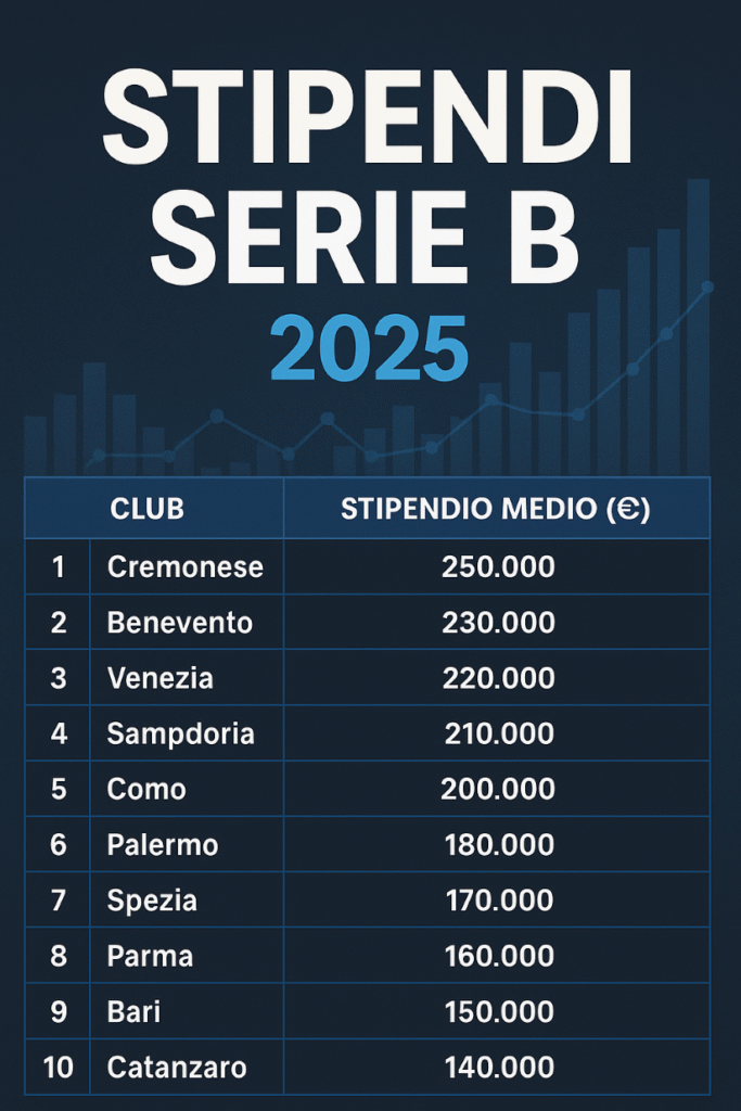 Stipendi Serie B 2025 tabella club e ingaggi medi aggiornati